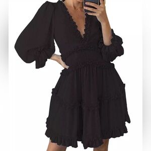 Happy Sailed Romantic Lantern Sleeve Backless Swing Mini Dress - Size XL